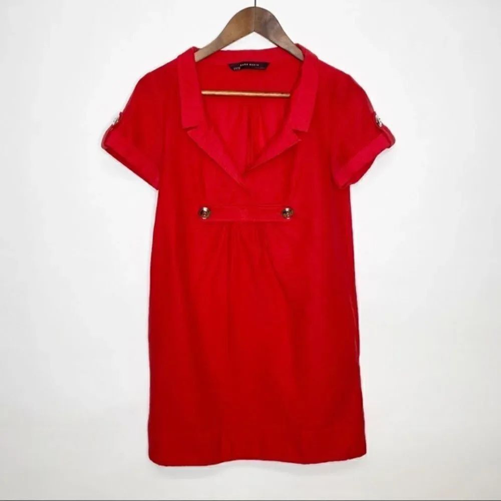 Zara Basic Red Collared V-neck Tunic Dress Small
